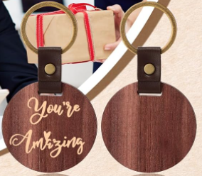 2" Round Wooden Key Chain (Engraved)